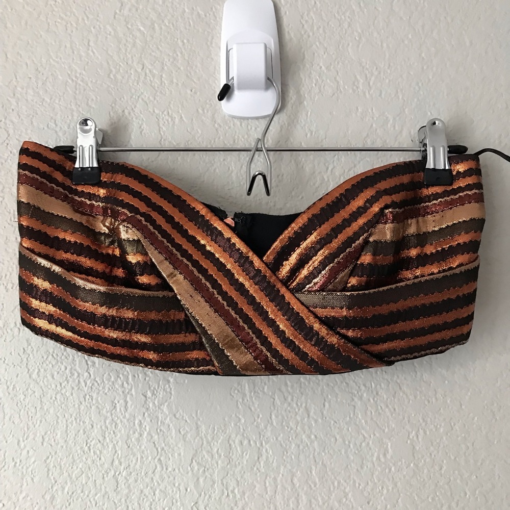 Alice McCall orange metallic strapless crop top